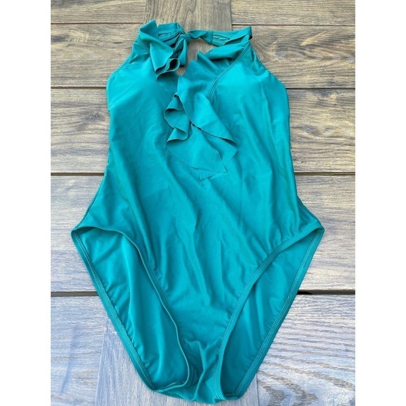 Bleu Rod Beattie Green Palm one piece bathing suit Ruffles Size 10 - Picture 2 of 8
